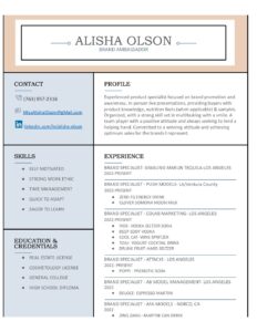 ALISHA BRAND AMBASSADOR RESUME | Ace Models